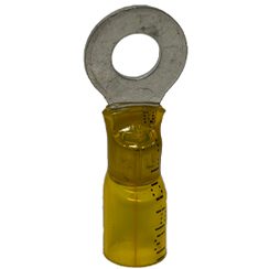 38307, 12-10 Gauge, Ring Terminal, 1/4 Inch, Nyax Heat Shrink, Yellow